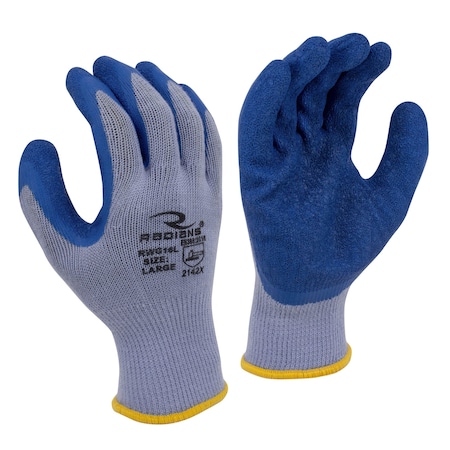 Radians Latex Coated Gloves, Blue Crinkle Latex Coating, Crinkle, Palm, Blue, XL 1 PR RWG16XL